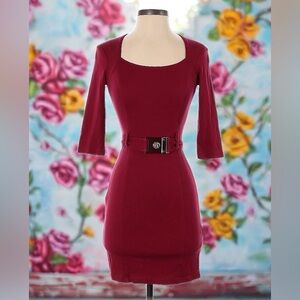 Versace Red Bodycon Dress with matching Signature Versace Logo Belt EUC